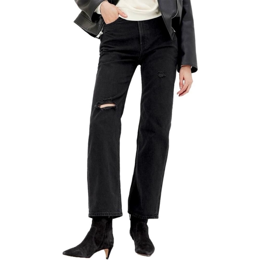 Gap 90s Loose High Rise Distressed Washed Black Jeans Denim Women’s 30 10 Tall